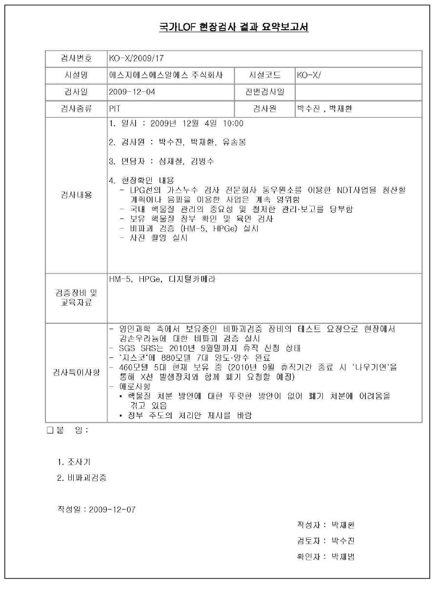 국가 LOF 현장확인 결과 요약보고서