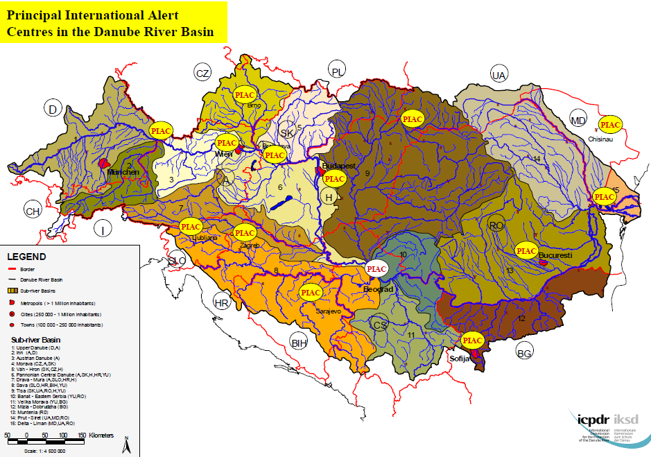 Danube 강 주변 국가의 14개 수질오염 경보센터