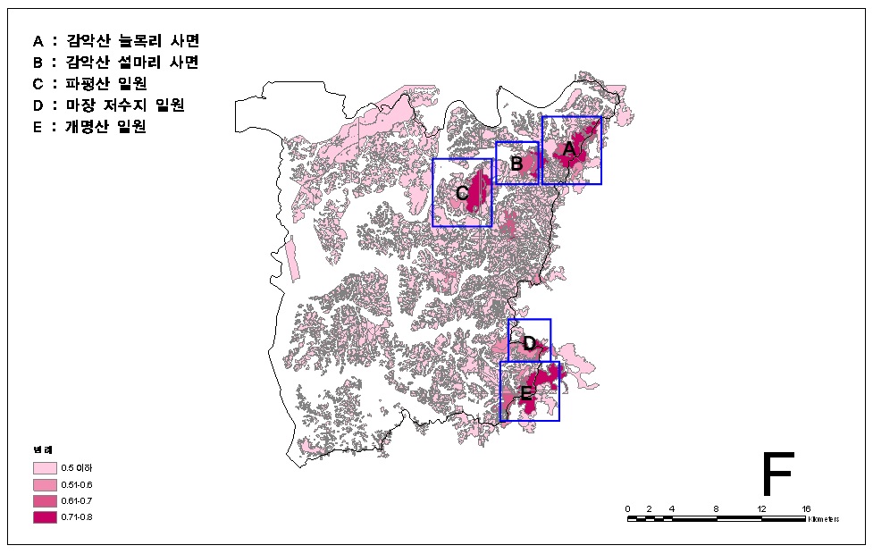 까막딱다구리 서식지도 검증을 위한 조사지역