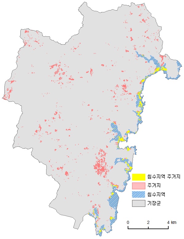 부산시 기장군의 주거지 및 침수지역 주거지 현황