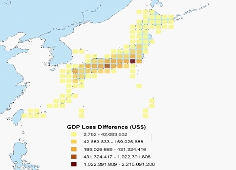 2085년 일본지역 GDP 예상 피해액