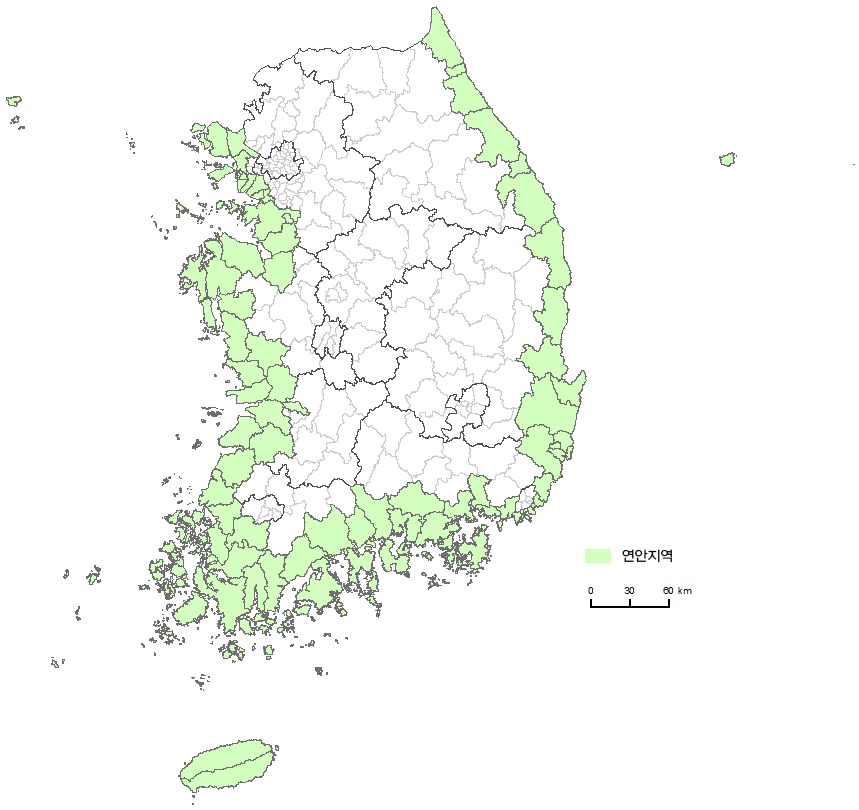 본 연구에서의 연안지역(86개 시군구) 범위