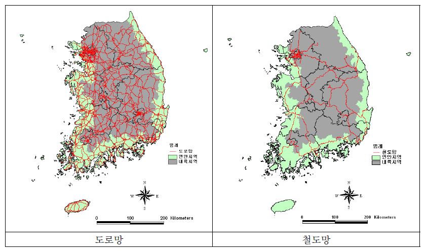 우리나라의 도로망 및 철도망 분포