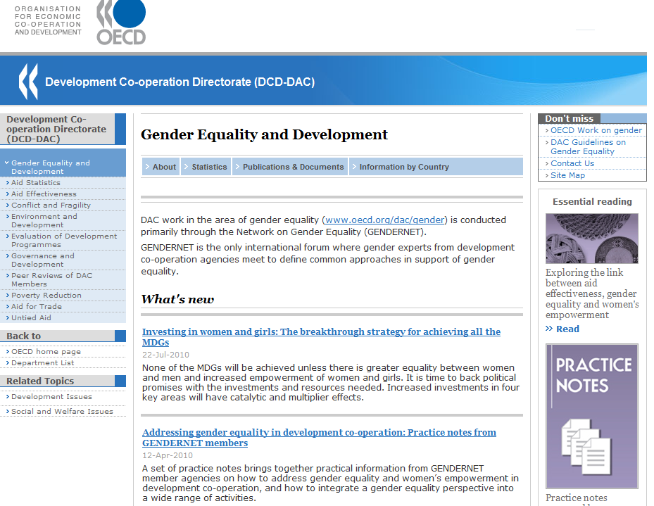 OECD/DAC의 양성평등 관련 홈페이지