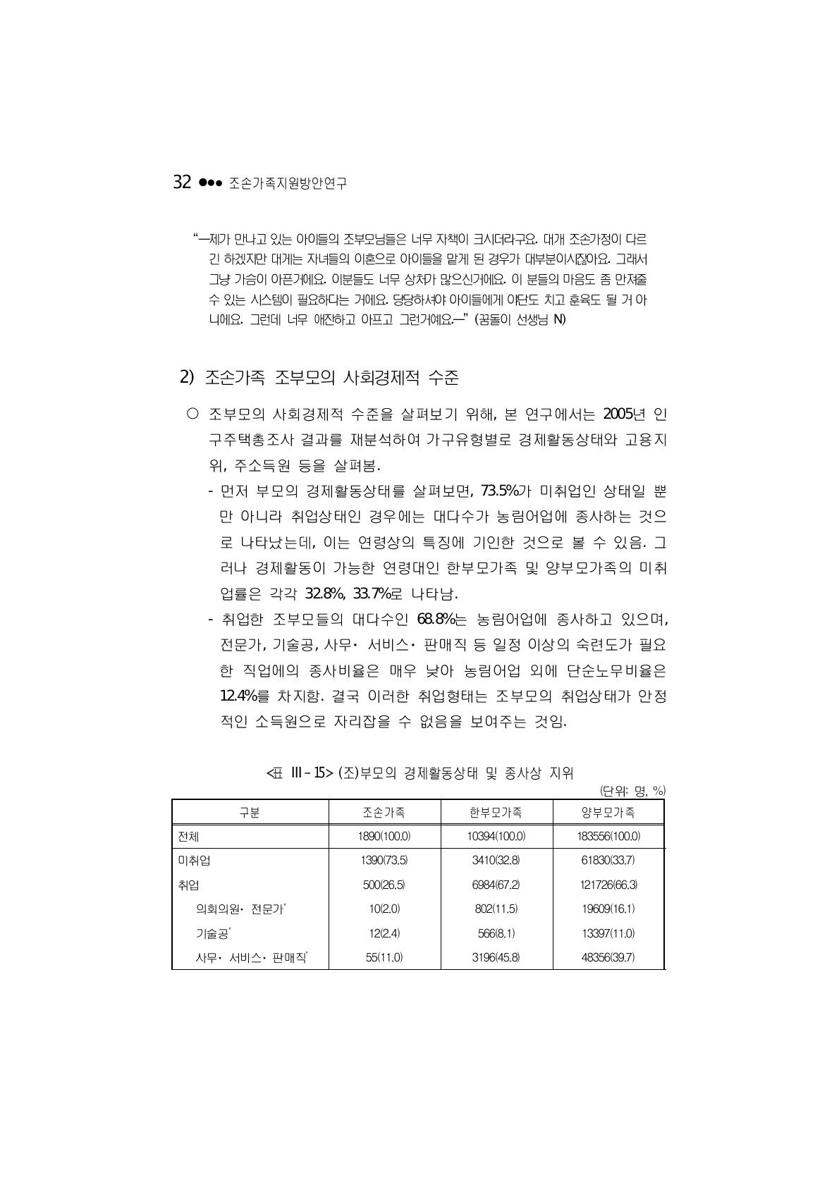 (조)부모의 경제활동상태 및 종사상 지위