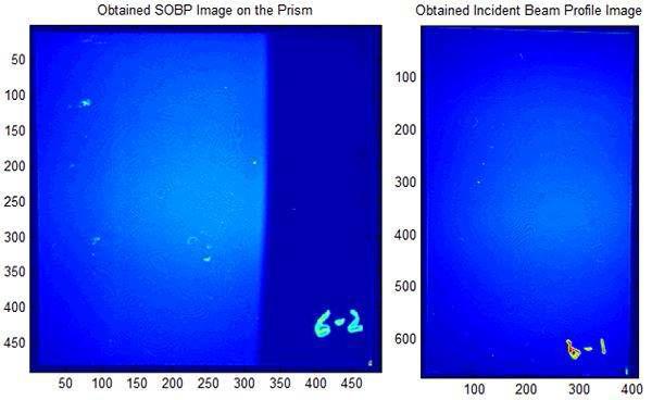 획득 SOBP 영상 및 입사 빔의 Profile