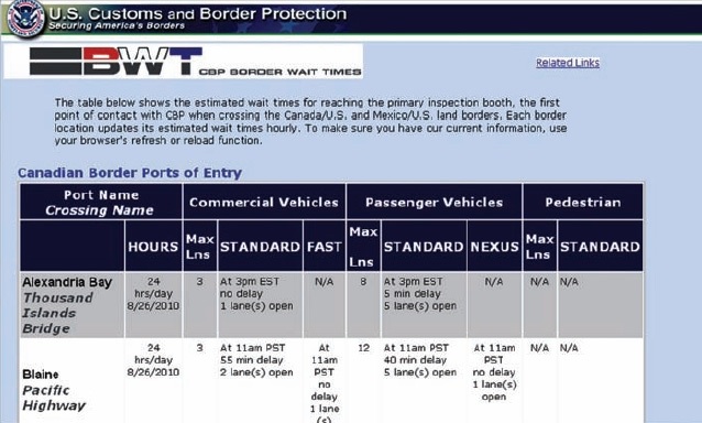 관세?국경보호청의 대기시간 알림 웹 사이트