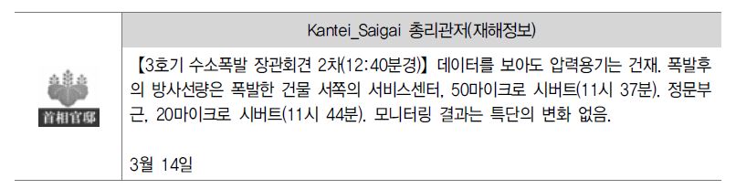 총리관저 Twitter의 메시지