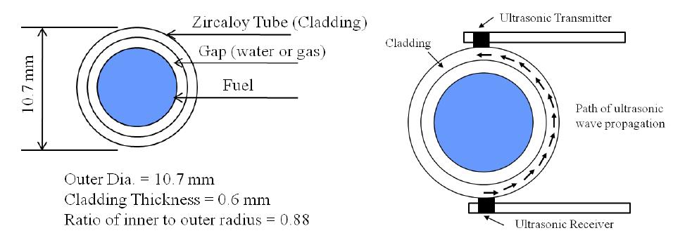 Structure of nuclear fuel rod and its ultrasonic testing method