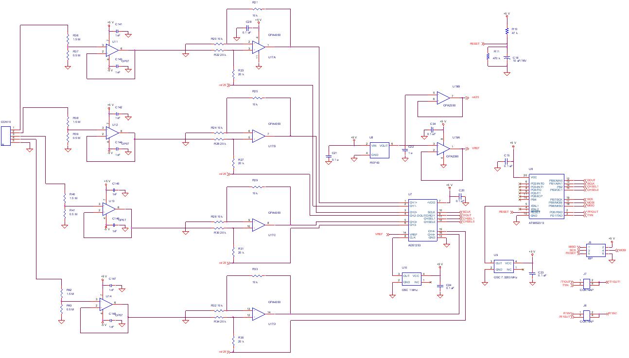 Electronic circuit diagram of 4-channel data acquisition module.