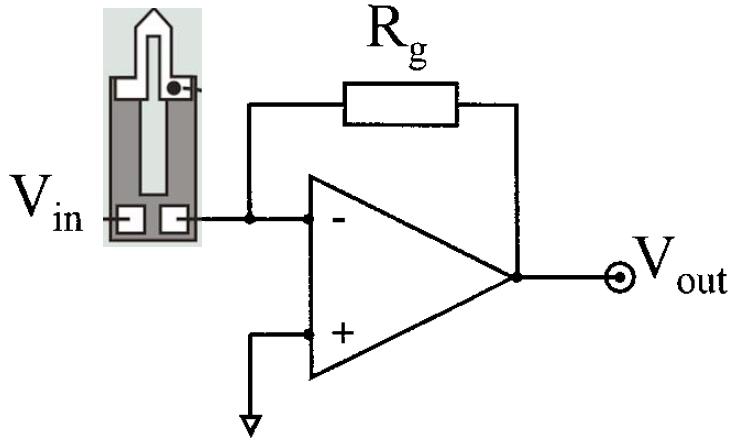 Schematic electrical diagram of A-probe and transimpedance amplifier