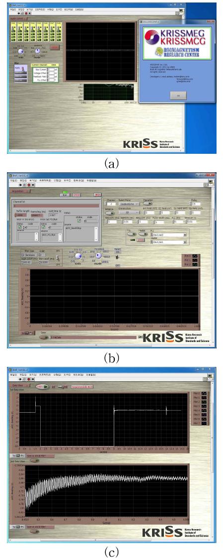 ULF-NMR/MRI Operation programs; (a) SQUID control part. (b) Acquisition part, and (c) Data view part.