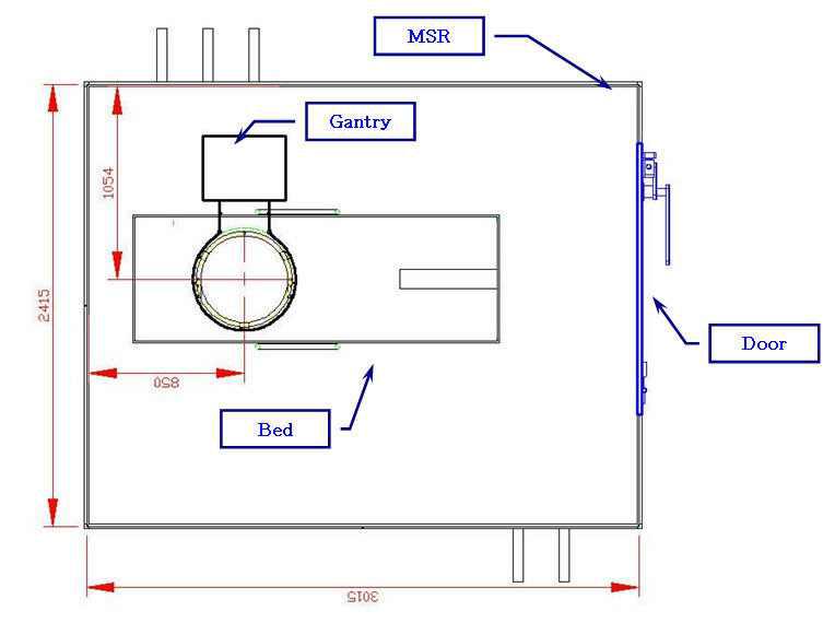 Arrangement of gantry and bed installed in the MSR.