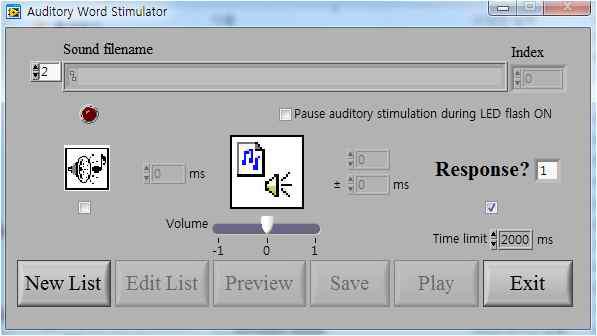 Auditory word stimulation with LED.