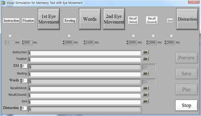 Program for memory test with eye movements.