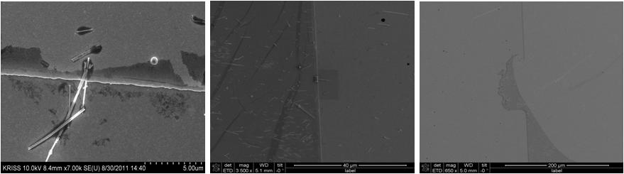 SEM micrographs showing the cantilever type specimens, designed for embodying Ohmic contact.