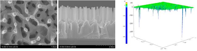 (a) SEM micrographs of ZnO nanowire array sample and (b) measured current map (set point=400 nN, scanning speed=30 μm/s).