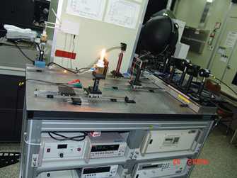 Photograph of the measurement system for characterization of flashing light measurement equipments.