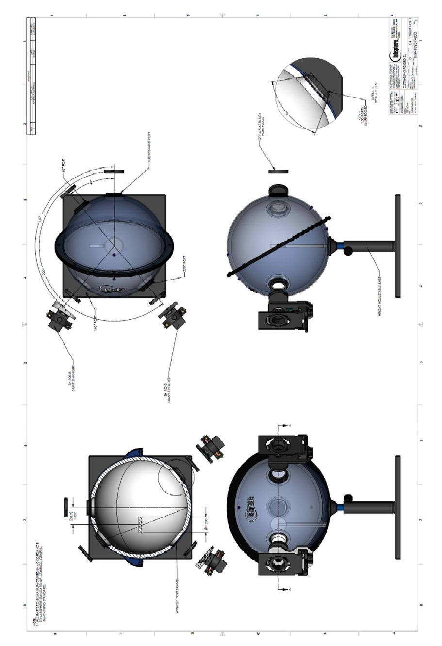 Drawing of the integrating sphere for the absolute diffuse reflectance measurement system.