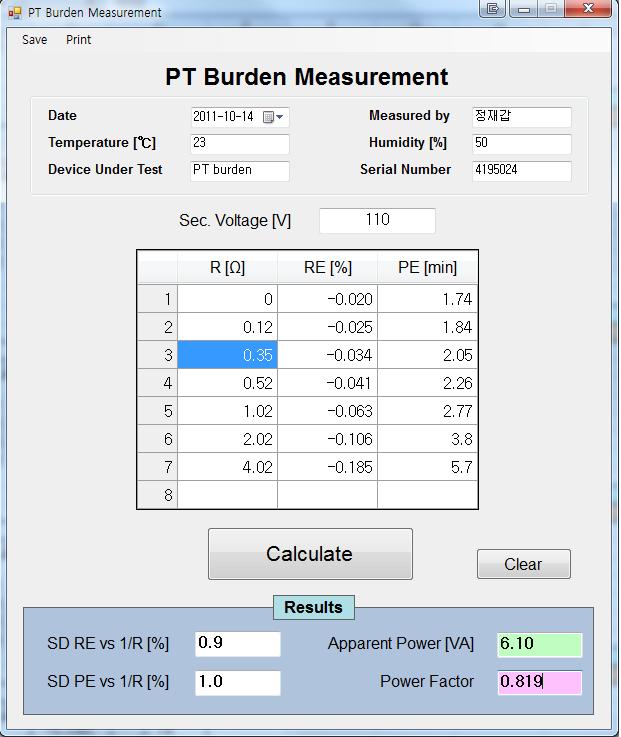 PT burden measurement program using visual basic.