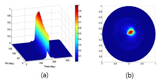 Distributions of the illuminance distribution of a tungsten lamp mounted in a lamp mount. It was measured with the KRISS reference goniometer.