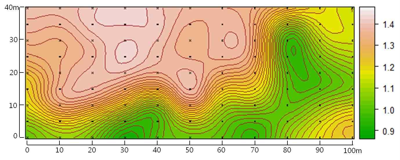 Using of block kriging water content equvalnet distribution