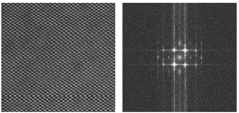 Cs, mono 기능을 사용하여 본 Si의 dumbbell로서 FFT로 확인된 분해능은 0.1 nm