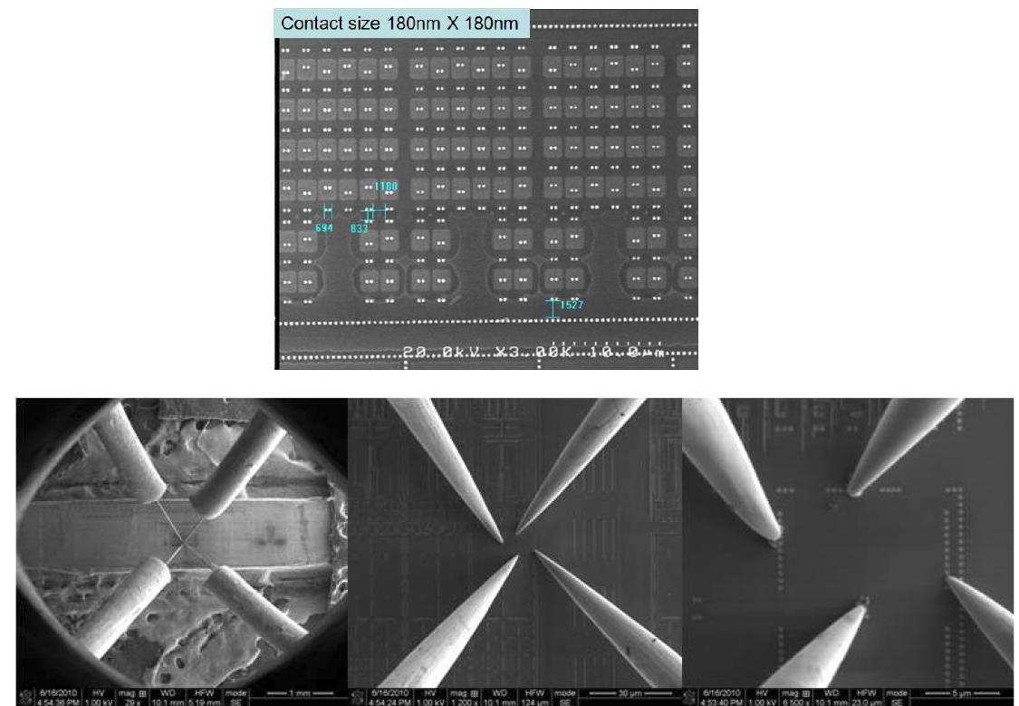 4probe의 간섭없이 4단자에 contact 된 SEM image