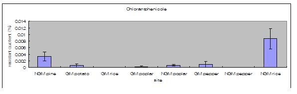 Chloramphenicole(50㎍/ml)에 site별 resistant quotient