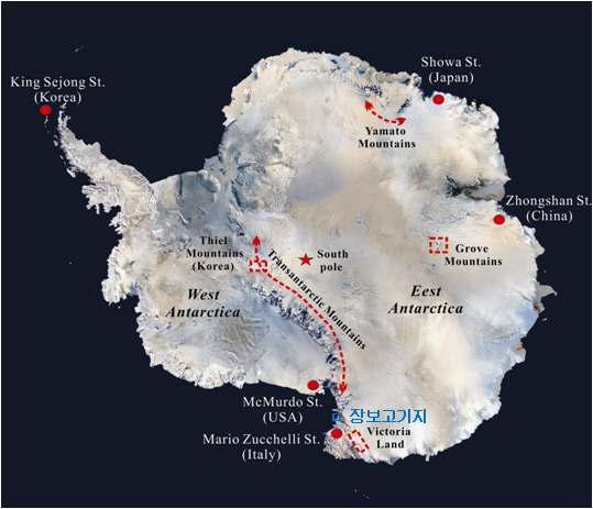 세계 5대 남극운석 보유국의 운석탐사 지역