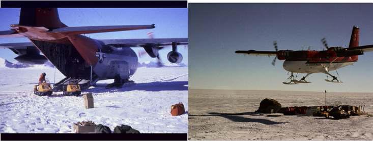 미국 McMurdo 기지에서 운석탐사 현장까지의 수송선 LC-130(왼쪽)과 Twin otter(오른쪽)