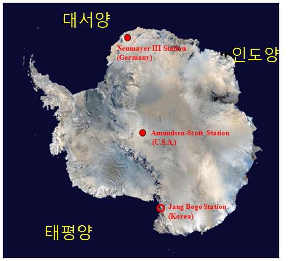 남극 대륙 GAW 지구급 관측소의 분포