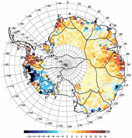 1992-2003년동안 남극의 빙상변화
