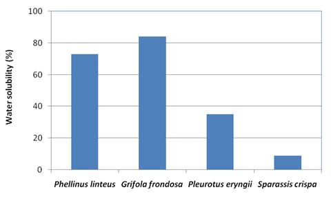 Water solubilities of the β-glucans extracted from the selected mushrooms in this study.