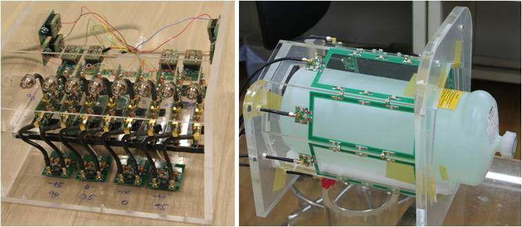 (좌) Multi-channel Tx/Rx Coil 시스템, (우) 8channel Tx/Rx Coil