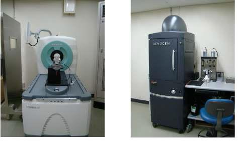 본 실험실에 설치된 micro PET (Inveon, Siemens)와 IVIS spectrum (X enogen) 영상 장비