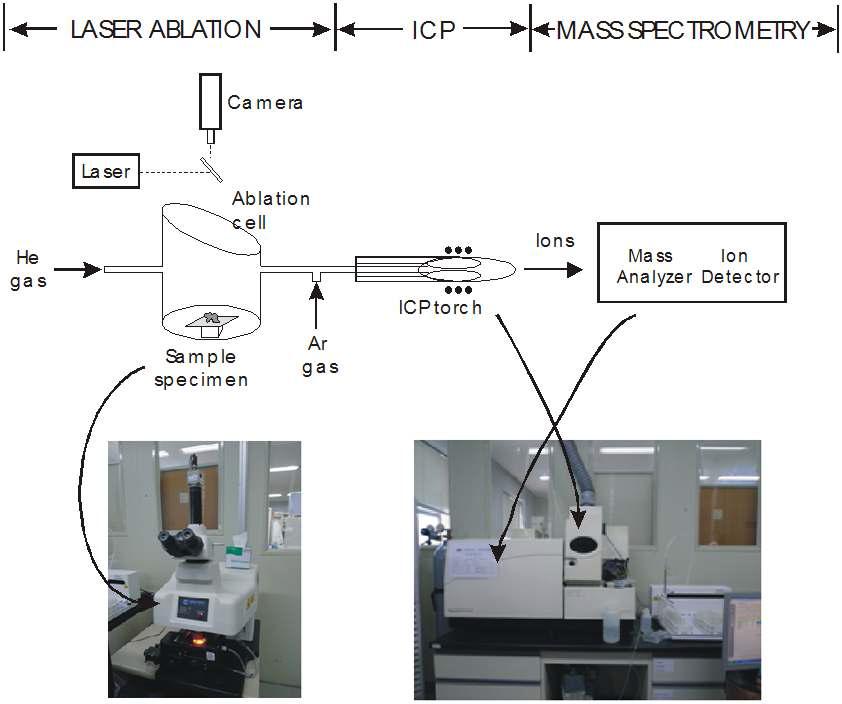 분석에 사용된 LA-ICP-MS 시스템