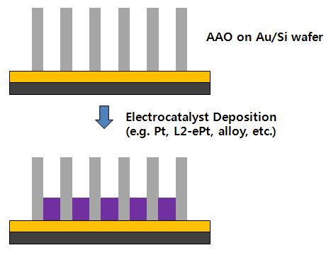나노포러스 백금 나노막대 어레이 제작에 대한 모식도
