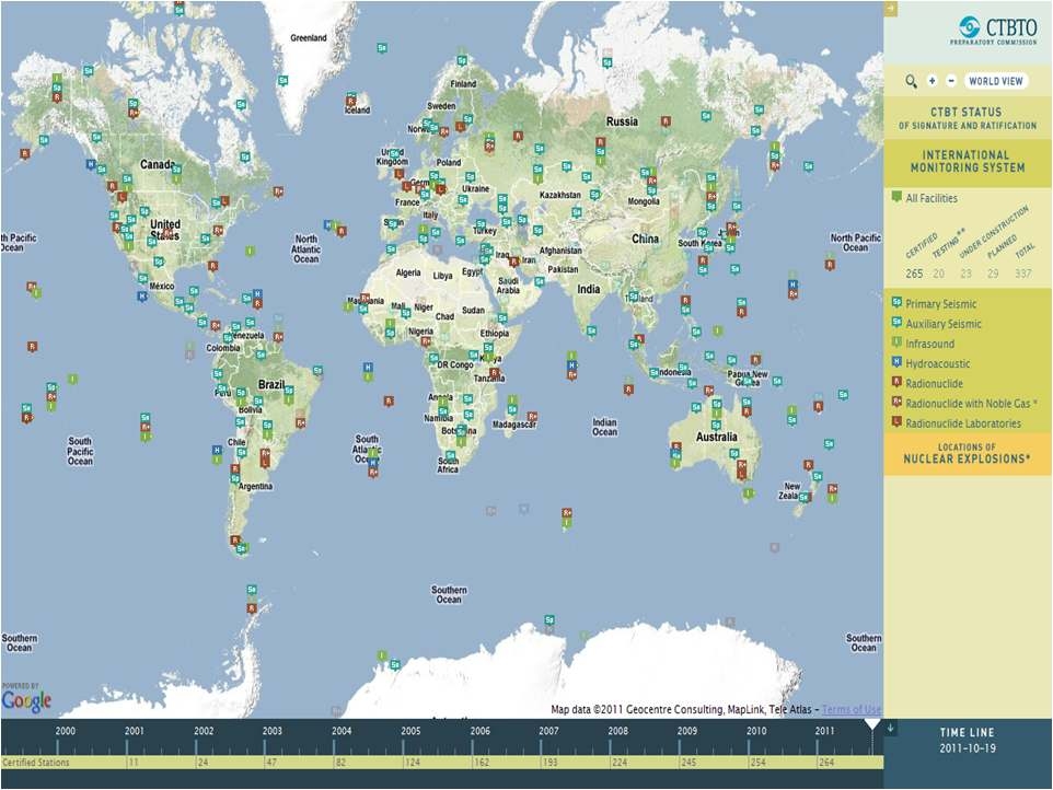 【그림 1】CTBTO 관측소 현황(2011년 10월 19일 현재)