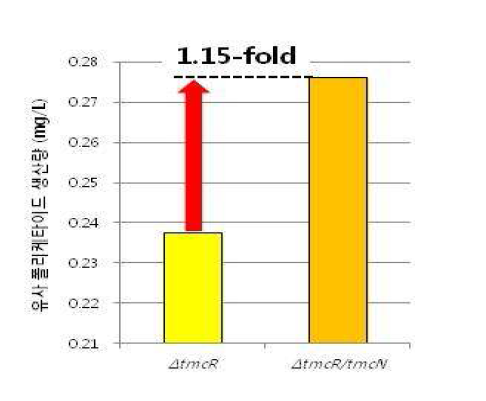 tmcN 과발현에 의한 유사 선형폴리케타이드의 생산량 변화