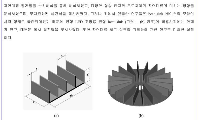 여러 가지 히트 싱크 형상 (a) 사각형 (b) 원형