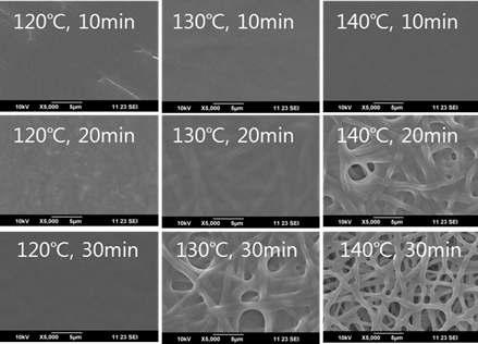 온도와 시간의 변화에 따른 나노섬유의 형태학적인 변화