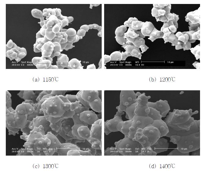 그림 3.3.1.3 열처리 온도에 따른 상분리 입자형태 변화