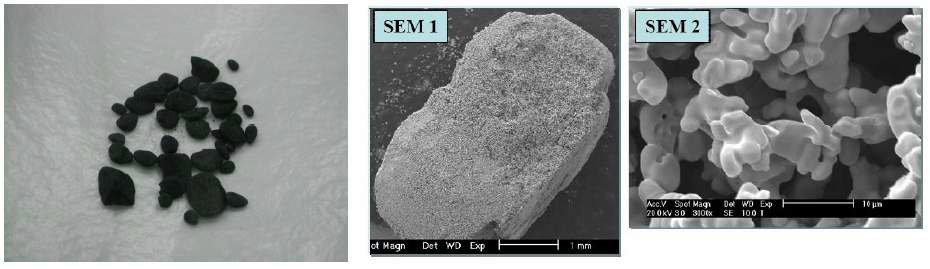 Fig. 3.1.4.3 Macroscopic and microscopic images of the UO2 SIMFUEL.