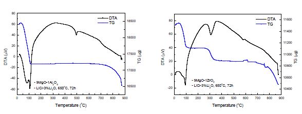 Fig. 3.2.1.18 DTA-TG curves of MgO-Al2O3 and MgO-ZrO2.