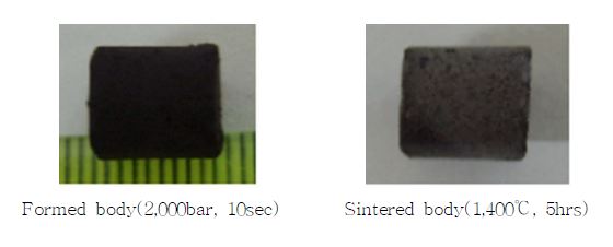 Fig. 3.2.4.10 Formed and sintered bodies for BaRuO3 with 3mol% CaSiO3.