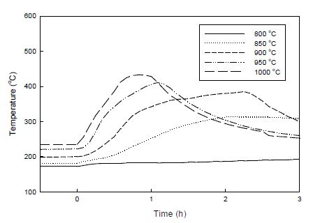 Fig. 3.6.3.1. LiCl 용융염증발실험 온도곡선.