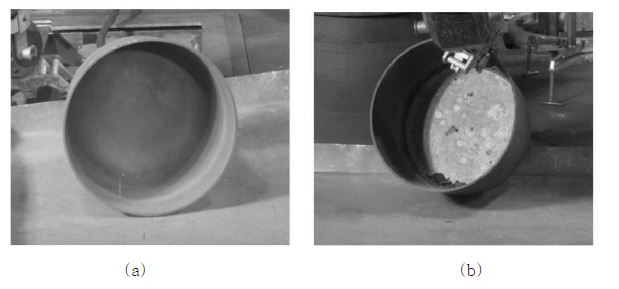 Fig. 2.2.4 (a) Hafnium nitride coated and (b) after cathode processor test.