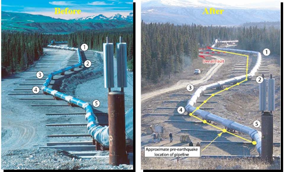 그림 1.1-2. Denali Earthquake가 발생하기 전후의 사진