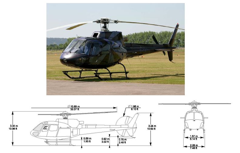 그림 5-18. AS350B2 헬리콥터의 외형 및 외부 제원
